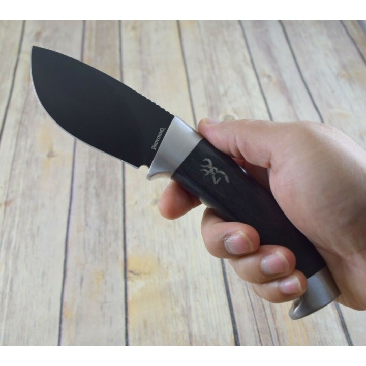 Couteau Browning Black Laminate Skinner Lame Acier Inox Manche Bois Etui Nylon BR0371 - Livraison Gratuite
