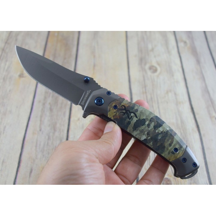 Couteau Browning Tactical TDX Camo Manche ABS Lame Acier Inox/Titane Linerlock Clip BR0374 - Livraison Gratuite