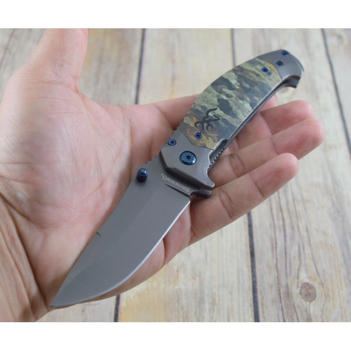 Couteau Browning Tactical TDX Camo Manche ABS Lame Acier Inox/Titane Linerlock Clip BR0374 - Livraison Gratuite