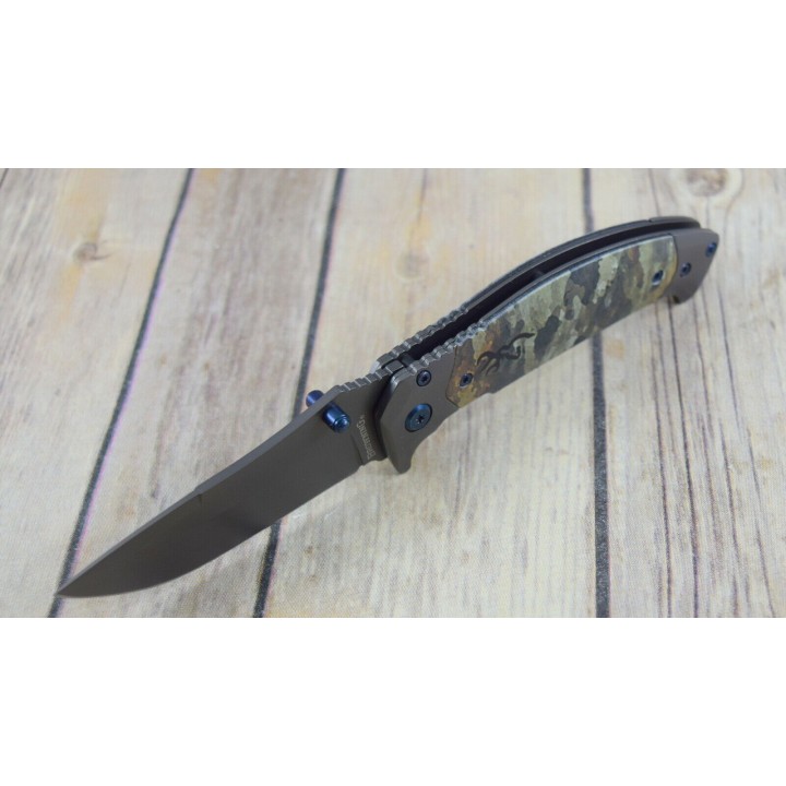 Couteau Browning Tactical TDX Camo Manche ABS Lame Acier Inox/Titane Linerlock Clip BR0374 - Livraison Gratuite