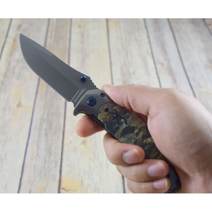 Couteau Browning Tactical TDX Camo Manche ABS Lame Acier Inox/Titane Linerlock Clip BR0374 - Livraison Gratuite