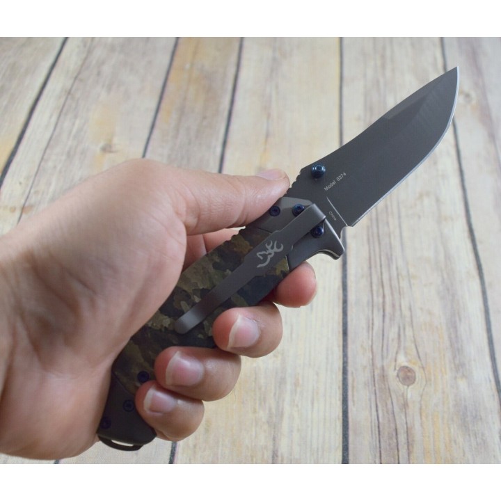 Couteau Browning Tactical TDX Camo Manche ABS Lame Acier Inox/Titane Linerlock Clip BR0374 - Livraison Gratuite