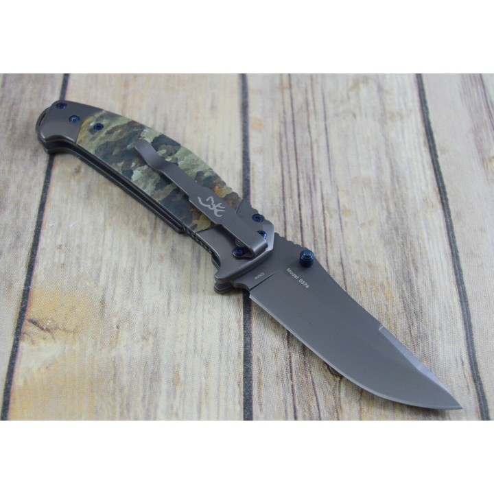 Couteau Browning Tactical TDX Camo Manche ABS Lame Acier Inox/Titane Linerlock Clip BR0374 - Livraison Gratuite