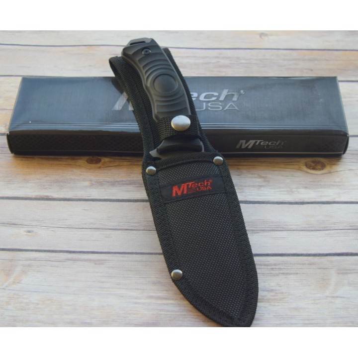 MT2070C Couteau De Survie Bushcraft Mtech Acier 440 Gray Manche FRN Etui Nylon - Livraison Gratuite