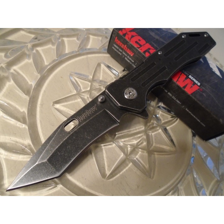 Couteau Kershaw Lifter Framelock A/O Lame Tanto Acier 3Cr13 Manche Acier Blackwash KS1302BW - Livraison Gratuite