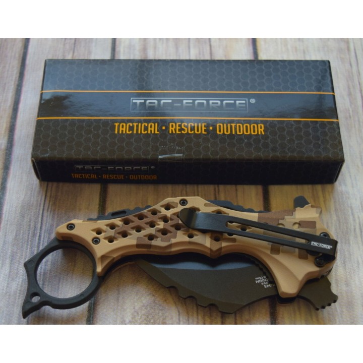 Lot de 2 Couteau Karambit A/O Lame Acier 3Cr13 Manche ABS Camo Linerlock Clip Tac-Force TF945DG - Livraison Gratuite