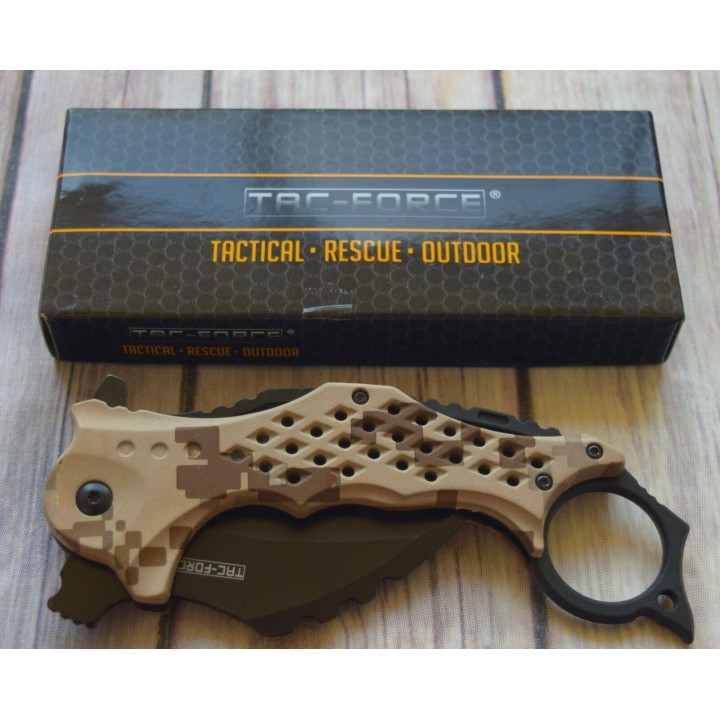 Lot de 2 Couteau Karambit A/O Lame Acier 3Cr13 Manche ABS Camo Linerlock Clip Tac-Force TF945DG - Livraison Gratuite