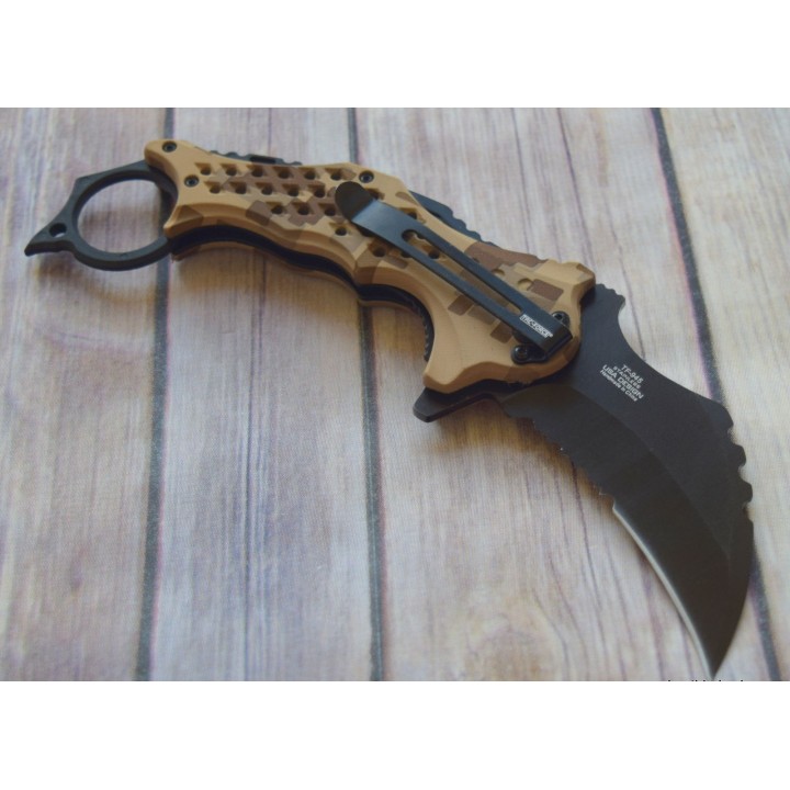 Lot de 2 Couteau Karambit A/O Lame Acier 3Cr13 Manche ABS Camo Linerlock Clip Tac-Force TF945DG - Livraison Gratuite