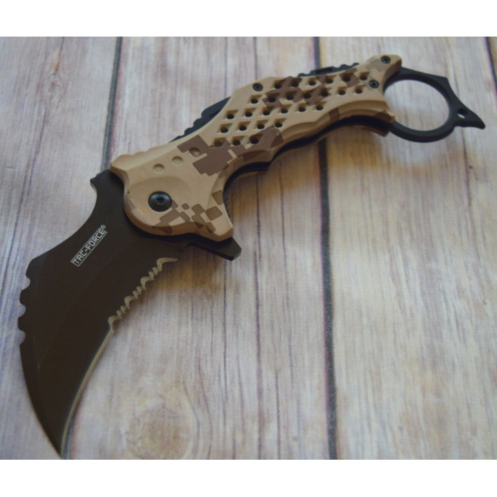 Lot de 2 Couteau Karambit A/O Lame Acier 3Cr13 Manche ABS Camo Linerlock Clip Tac-Force TF945DG - Livraison Gratuite