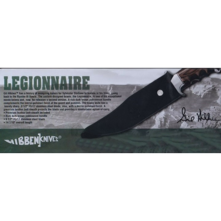 Couteau Gil Hibben Legionnaire Bowie II Manche Pakkawwod Lame Acier 7Cr17 Etui Cuir GH5068 - Livraison Gratuite