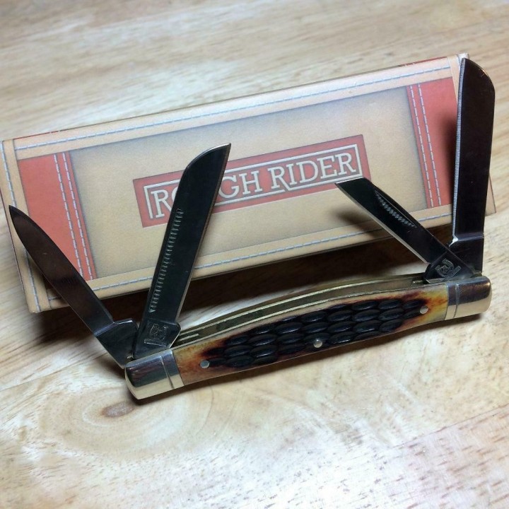 Couteau Rough Rider Congress Amber Bone Lames Acier 440 Manche Os RR053 - Livraison Gratuite