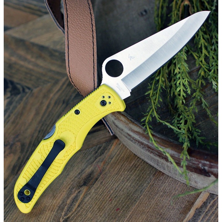 Couteau Spyderco Pacific Salt 2 Yellow Lame Acier H1 Manche FRN Lockback Clip Made In Japan SC91PYL2 - Livraison Gratuite