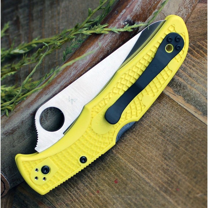 Couteau Spyderco Pacific Salt 2 Yellow Lame Acier H1 Serr Manche FRN Lockback Clip Japan SC91SYL2 - Livraison Gratuite