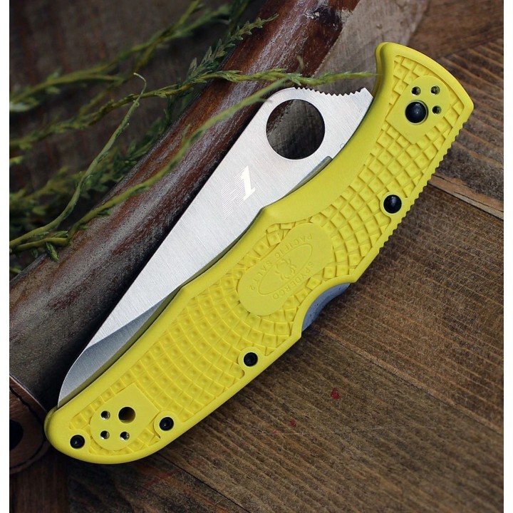 Couteau Spyderco Pacific Salt 2 Yellow Lame Acier H1 Serr Manche FRN Lockback Clip Japan SC91SYL2 - Livraison Gratuite