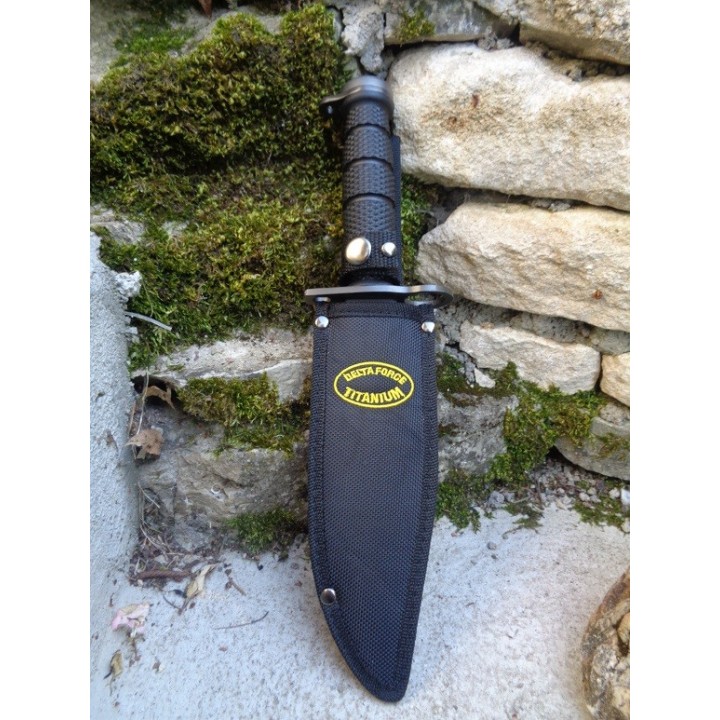 Couteau de Combat Delta Force Lame Traitée Titane Manche Abs Etui Nylon Frost Cutlery FHK1649 - Livraison Gratuite