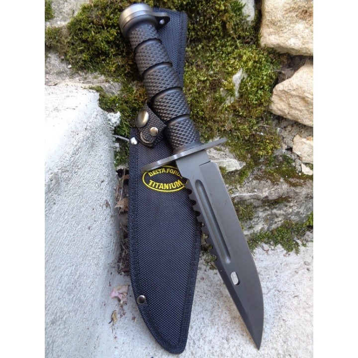 Couteau de Combat Delta Force Lame Traitée Titane Manche Abs Etui Nylon Frost Cutlery FHK1649 - Livraison Gratuite