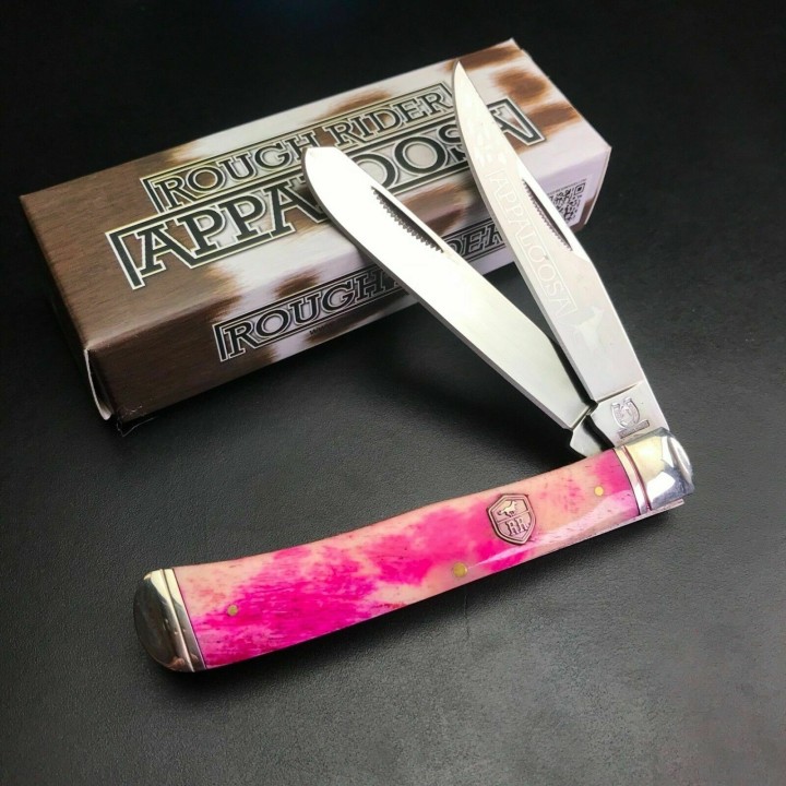 Couteau Rough Rider Red Appaloosa Bone Trapper 2 Lames Acier 440 Manche Os RR1405 - Livraison Gratuite