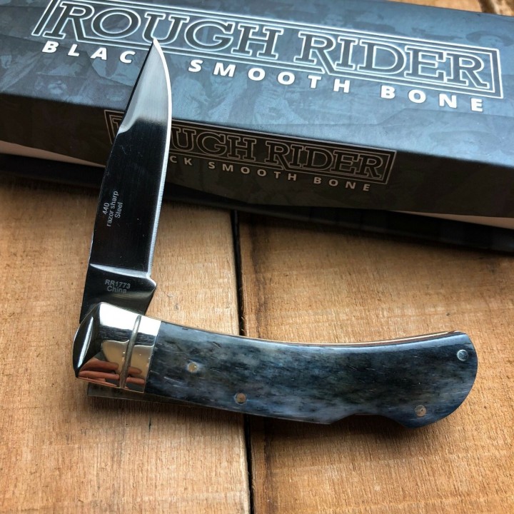 Couteau Rough Rider Black Smooth Bone Lame Titane Manche Os RR1773 - Livraison Gratuite