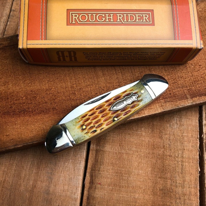 Couteau Rough Rider Canoe Amber 2 Lames Acier 440 Manche Os RR048 - Livraison Gratuite