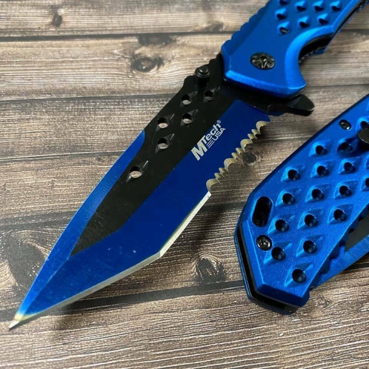 Lot de 3 Couteau Mtech Tactical Urban A/O Tanto Acier Carbone/Inox Manche Alu Blue MTA931BL - Livraison Gratuite
