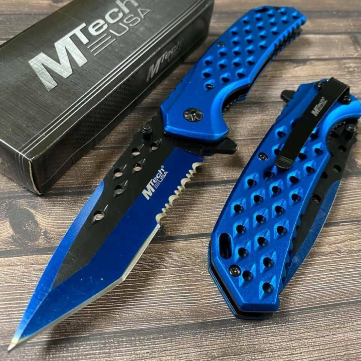 Lot de 3 Couteau Mtech Tactical Urban A/O Tanto Acier Carbone/Inox Manche Alu Blue MTA931BL - Livraison Gratuite