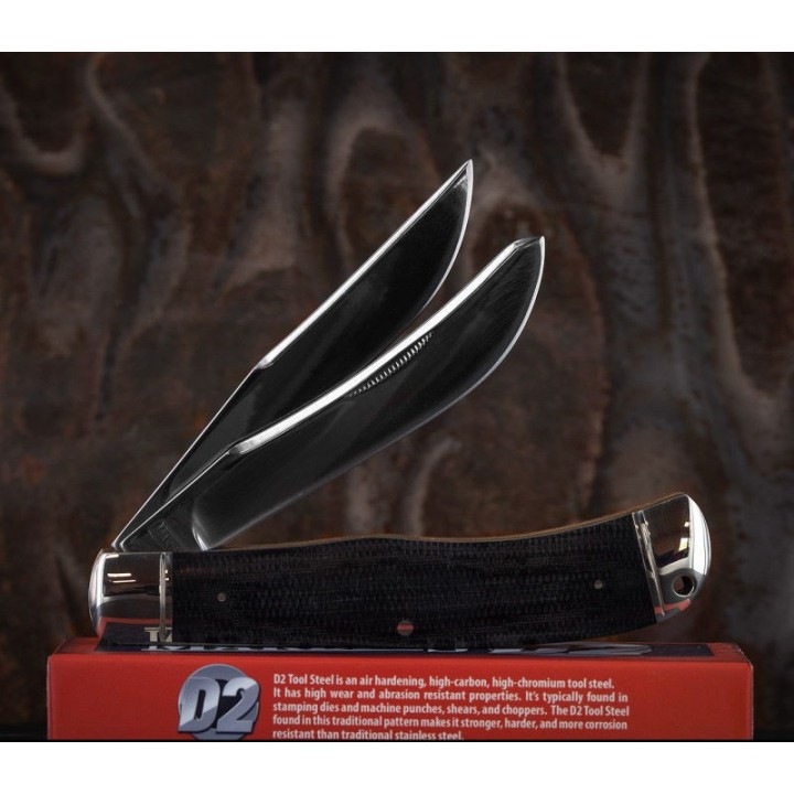 Couteau Saddlehorn Jumbo Trapper 2 Lames Acier D2 Manche Micarta Marbles MR433 - Livraison Gratuite