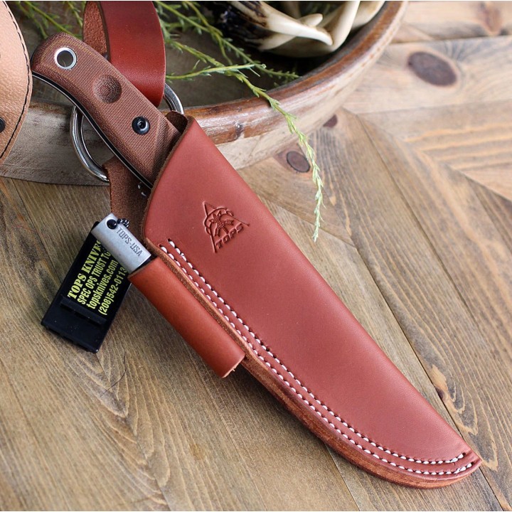 Couteau TOPS Baja 4.5 Reserve Edition Acier Carbone 1095 Manche Micarta Etui Cuir Made USA TPBAJA45R - Livraison Gratuite
