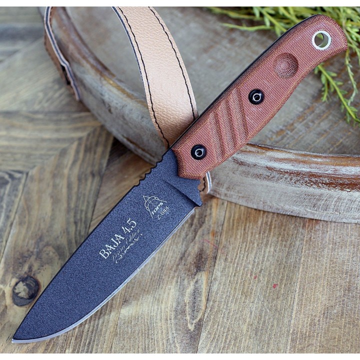 Couteau TOPS Baja 4.5 Reserve Edition Acier Carbone 1095 Manche Micarta Etui Cuir Made USA TPBAJA45R - Livraison Gratuite
