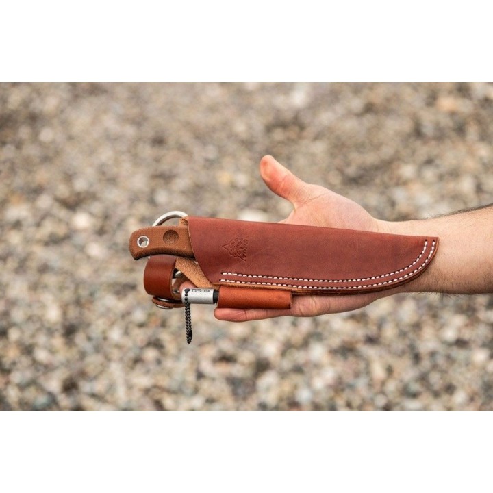 Couteau TOPS Baja 4.5 Reserve Edition Acier Carbone 1095 Manche Micarta Etui Cuir Made USA TPBAJA45R - Livraison Gratuite