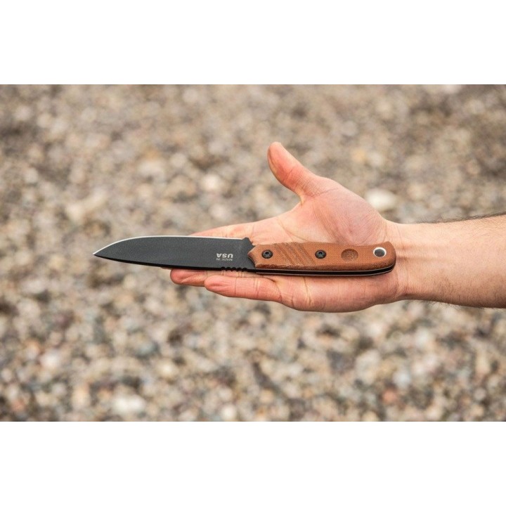 Couteau TOPS Baja 4.5 Reserve Edition Acier Carbone 1095 Manche Micarta Etui Cuir Made USA TPBAJA45R - Livraison Gratuite