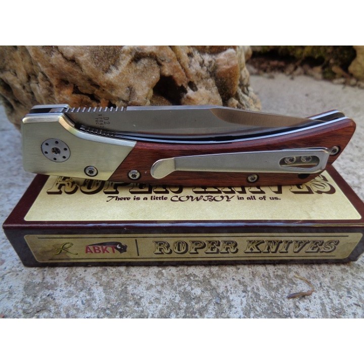 Couteau Roper Knives Buffalo Scout Lame Acier D2 Manche Bois Framelock Clip RP042 - Livraison Gratuite
