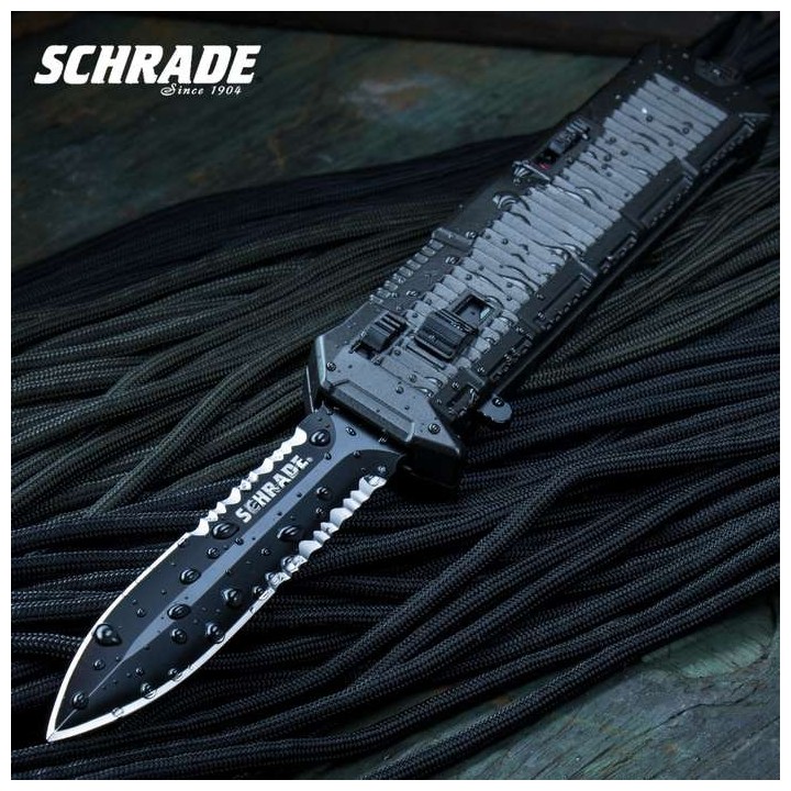 Couteau Automatique Schrade OTF Out the Front Assist Spear Acier AUS-8 Serrated SCHOTF8BS - Livraison Gratuite