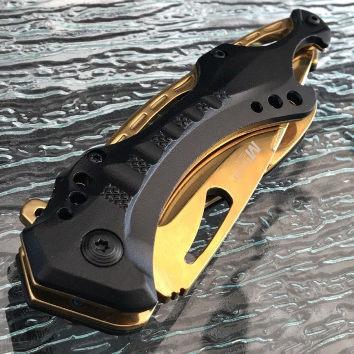 Couteau Mtech Ballistic Gold A/O Lame Acier Inox Serrated Manche ABs Ouvre Bouteilles MTA705BG - Livraison Gratuite