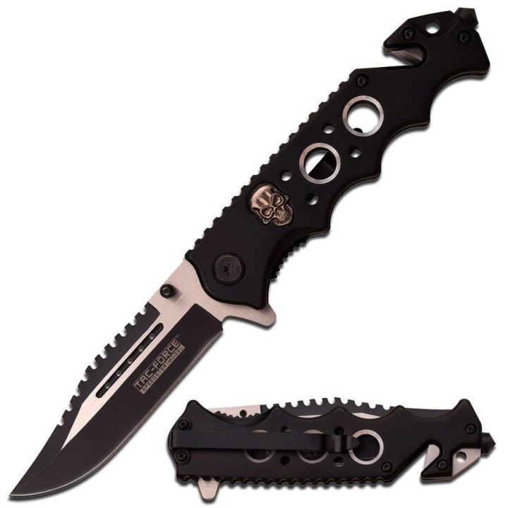 Lot de 2 Couteau Tac Force Skull A/O Lame Acier Inox Manche Aluminium Linerlock Clip TF809BK - Livraison Gratuite