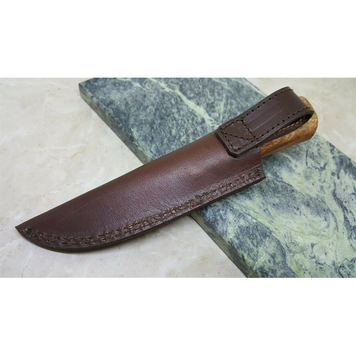 Couteau Skinner Lame Acier Carbone 1075 Manche Bois Etui Cuir PA4425 - Livraison Gratuite