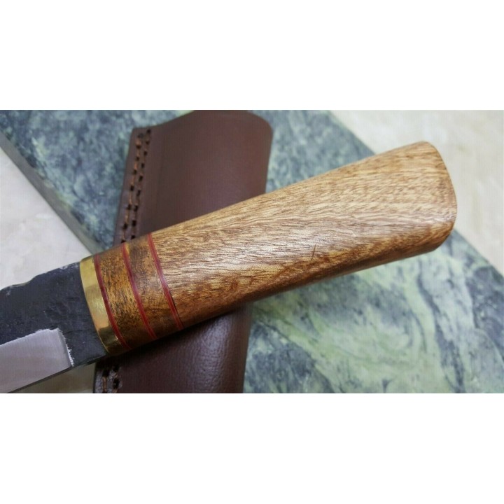 Couteau Skinner Lame Acier Carbone 1075 Manche Bois Etui Cuir PA4425 - Livraison Gratuite