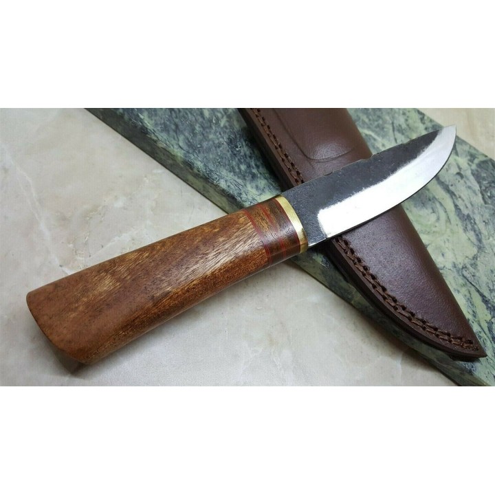 Couteau Skinner Lame Acier Carbone 1075 Manche Bois Etui Cuir PA4425 - Livraison Gratuite
