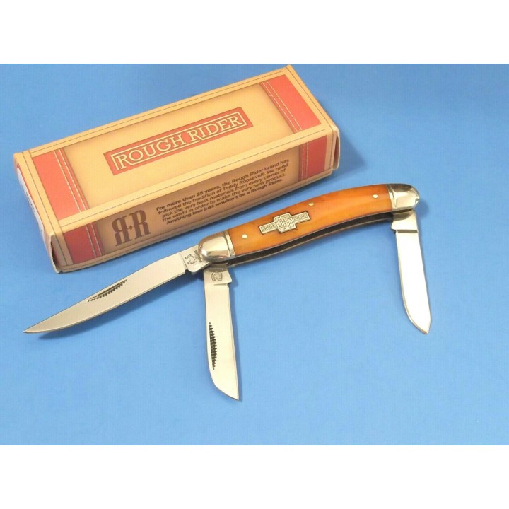 RR005 Couteau Rough Rider Stockman Orange Bone 3 Lames Acier 440 - Livraison Gratuite