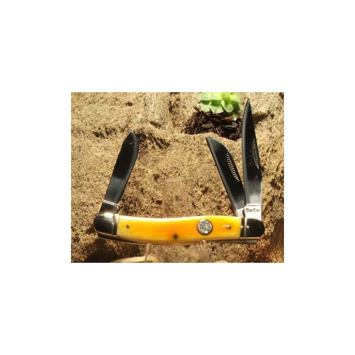 RR005 Couteau Rough Rider Stockman Orange Bone 3 Lames Acier 440 - Livraison Gratuite