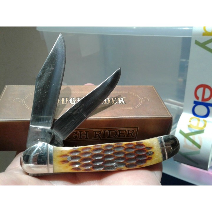 RR043 Couteau Rough Rider Copperhead Amber Bone 2 Lames Acier 440 - Livraison Gratuite
