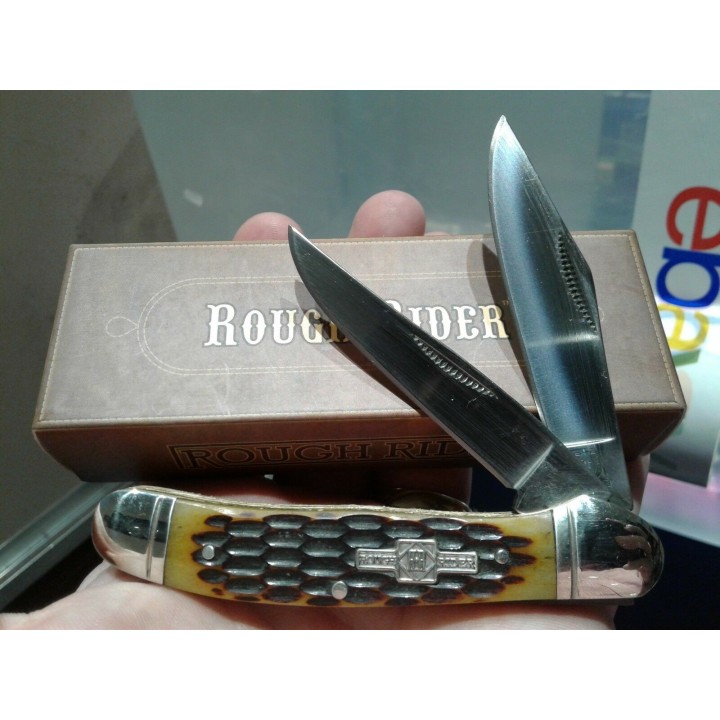 RR043 Couteau Rough Rider Copperhead Amber Bone 2 Lames Acier 440 - Livraison Gratuite