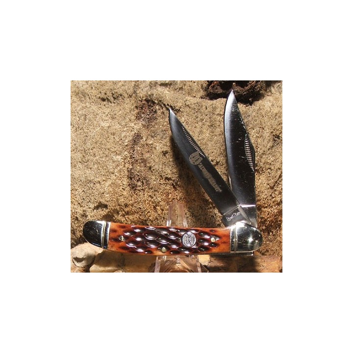 RR043 Couteau Rough Rider Copperhead Amber Bone 2 Lames Acier 440 - Livraison Gratuite