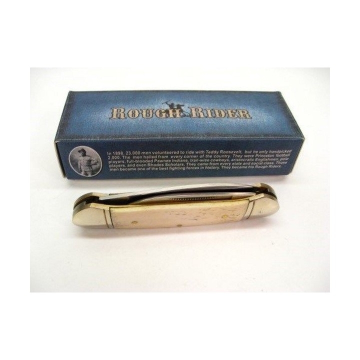 RR045 Couteau Rough Rider Canoe White Bone 2 Lames Acier 440 Manche Os - Livraison Gratuite