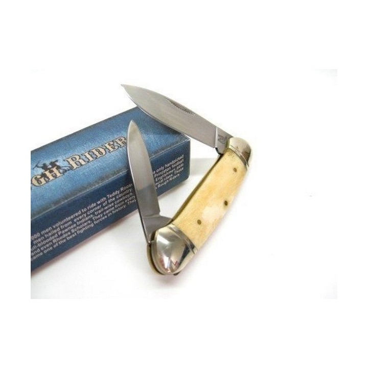 RR045 Couteau Rough Rider Canoe White Bone 2 Lames Acier 440 Manche Os - Livraison Gratuite