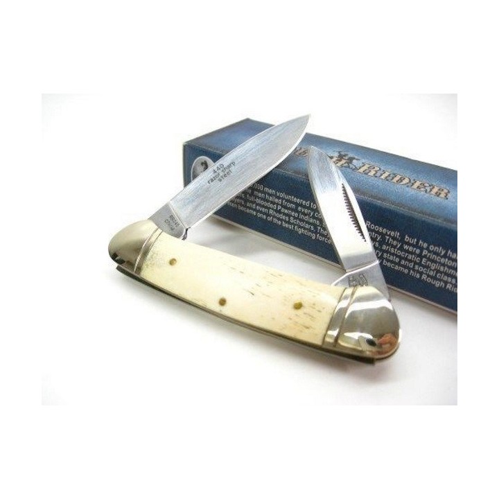 RR045 Couteau Rough Rider Canoe White Bone 2 Lames Acier 440 Manche Os - Livraison Gratuite