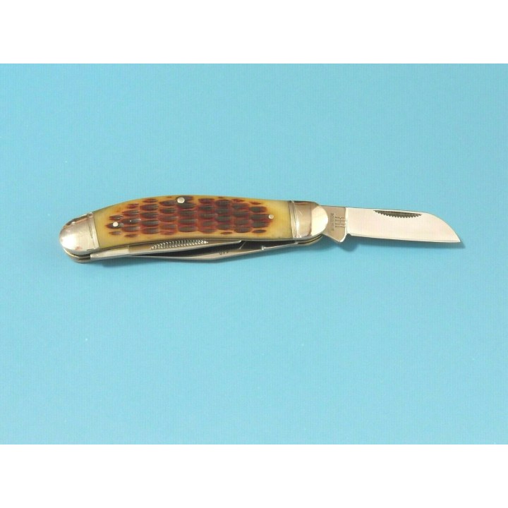 Couteau Canif Rough Rider Sowbelly Stockman Amber Bone 3 Lames Acier 440 Manche Os RR080 - Livraison Gratuite