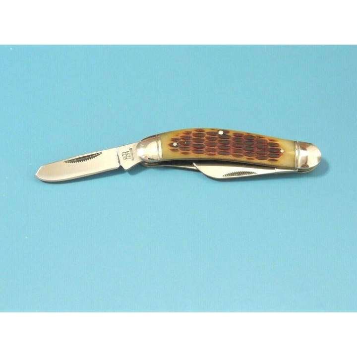Couteau Canif Rough Rider Sowbelly Stockman Amber Bone 3 Lames Acier 440 Manche Os RR080 - Livraison Gratuite