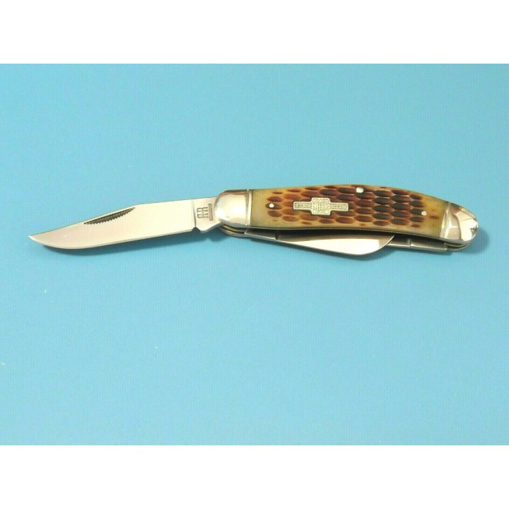 Couteau Canif Rough Rider Sowbelly Stockman Amber Bone 3 Lames Acier 440 Manche Os RR080 - Livraison Gratuite