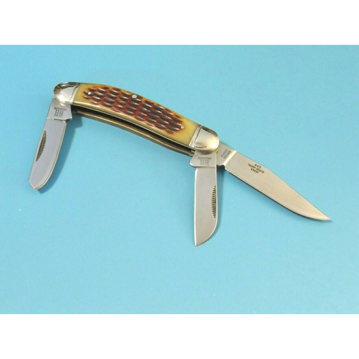 Couteau Canif Rough Rider Sowbelly Stockman Amber Bone 3 Lames Acier 440 Manche Os RR080 - Livraison Gratuite
