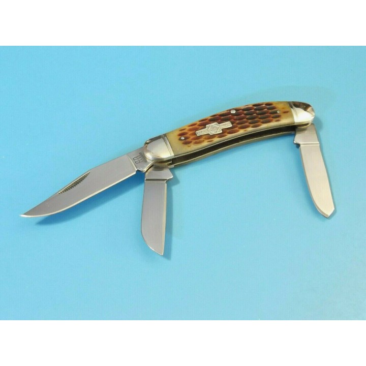 Couteau Canif Rough Rider Sowbelly Stockman Amber Bone 3 Lames Acier 440 Manche Os RR080 - Livraison Gratuite